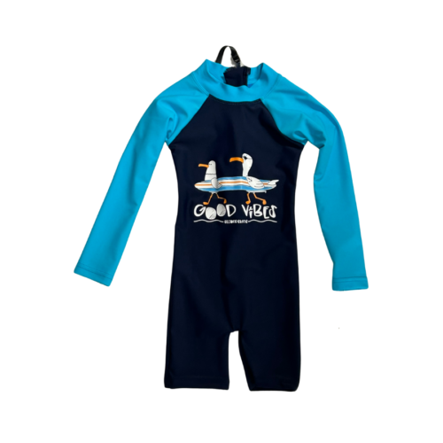 Second Skins Boys UV Good Vibes  LS Sun Suit Navy Azure