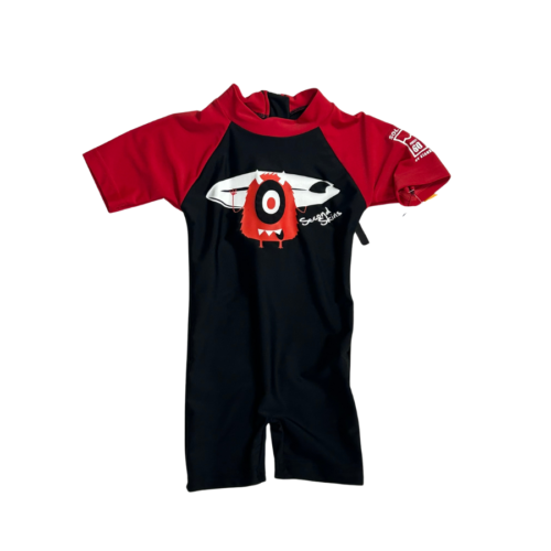 Second Skins Boys UV Lil Monster  SS Sun Suit  3 Years Red and Black