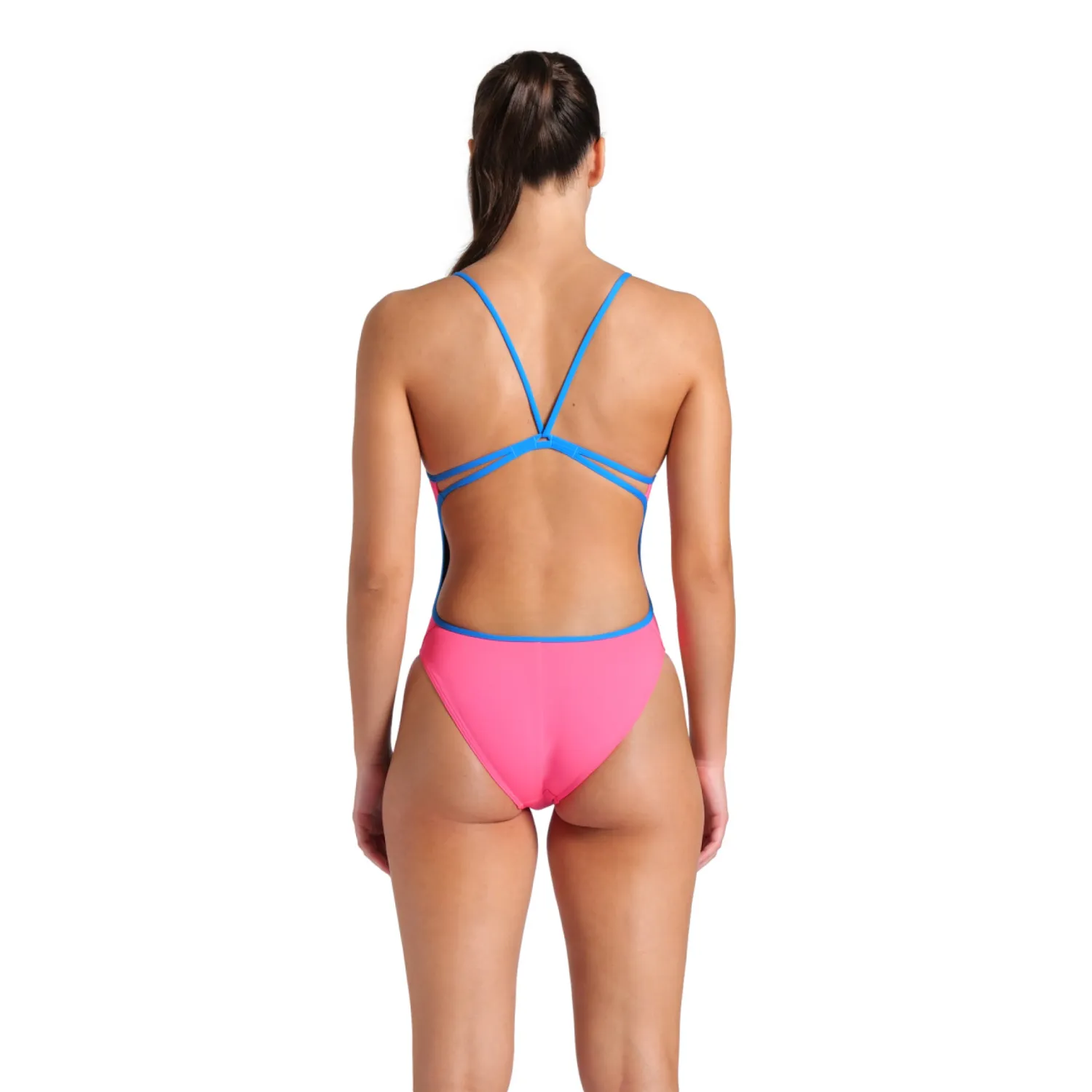 Arena Women's Lace Back Solid Swimsuit Shocking Pink Blue River