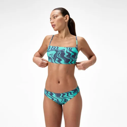 Speedo Womens Printed Adjustable Thinstrap 2-Piece Grey Lead 32
